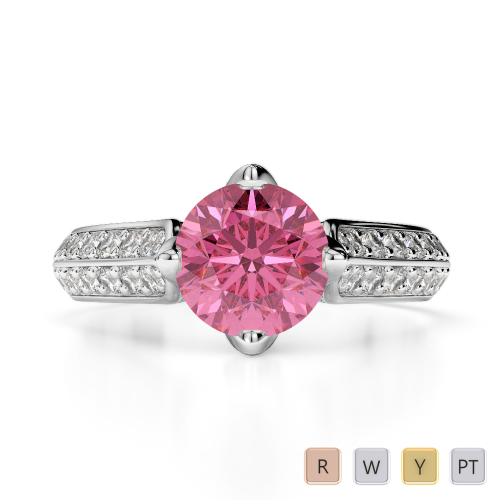 Gold / Platinum Round Cut Pink Tourmaline and Diamond Engagement Ring AGDR-1205