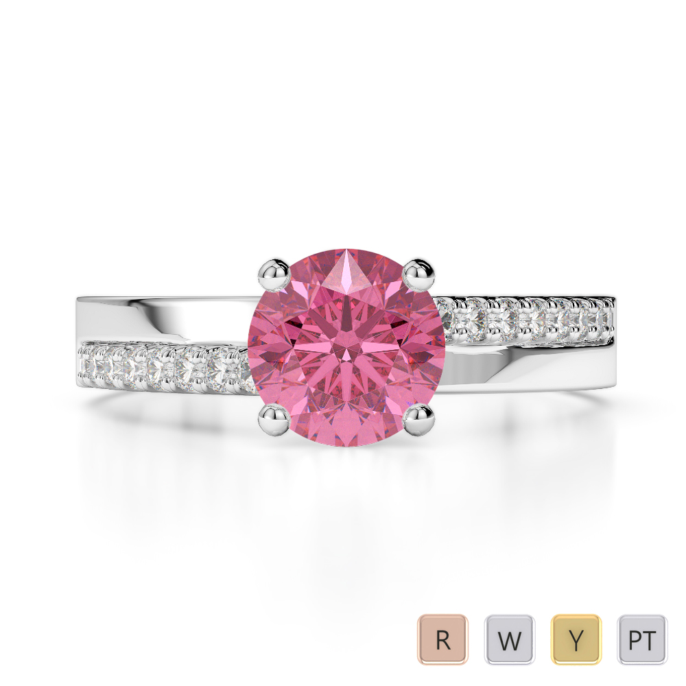 Gold / Platinum Round Cut Pink Tourmaline and Diamond Engagement Ring AGDR-1206