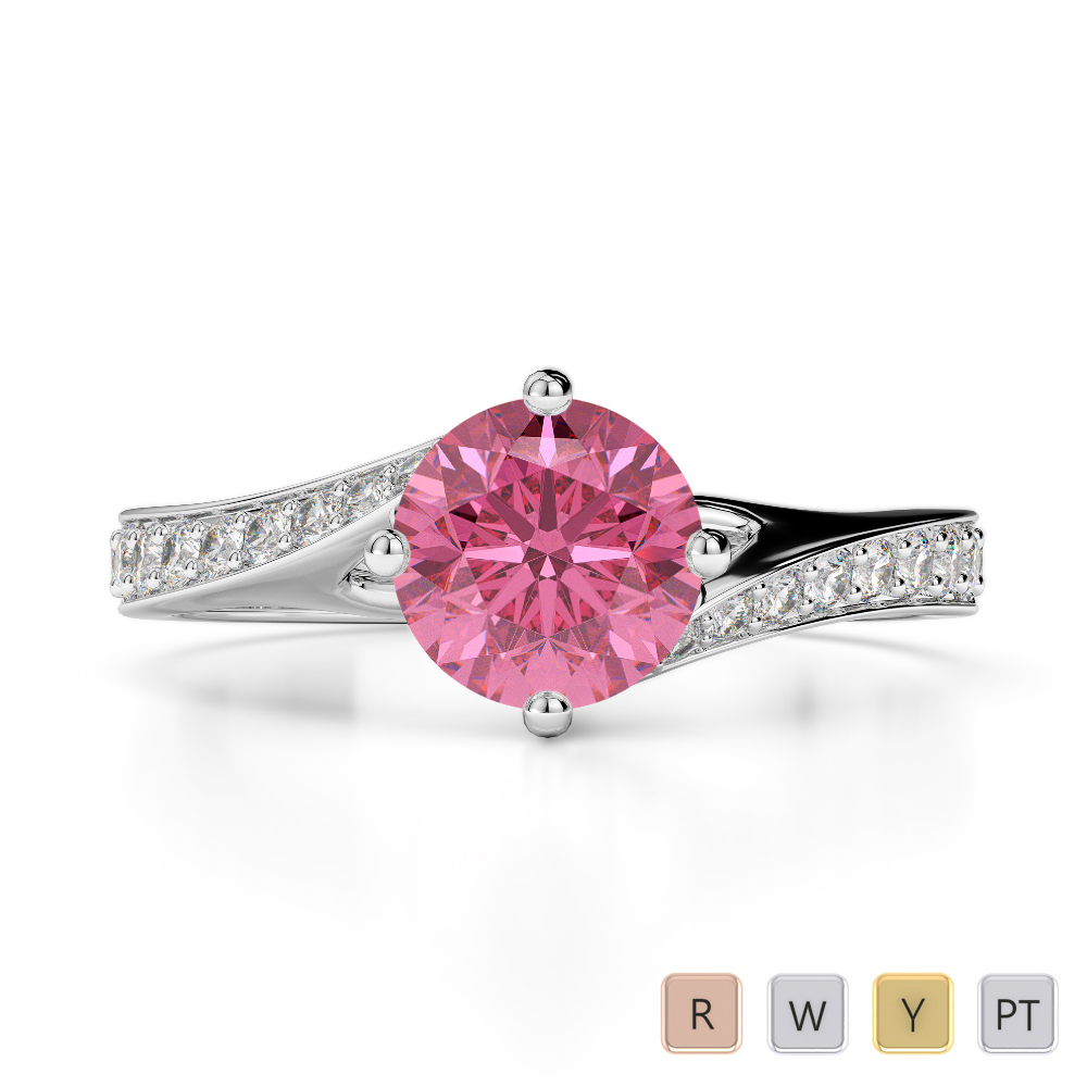 Gold / Platinum Round Cut Pink Tourmaline and Diamond Engagement Ring AGDR-1207