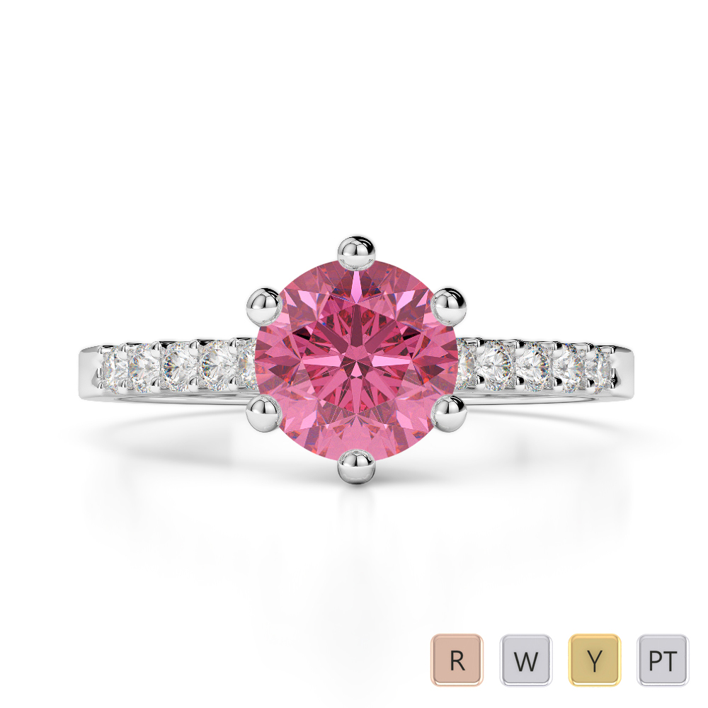 Gold / Platinum Round Cut Pink Tourmaline and Diamond Engagement Ring AGDR-1208