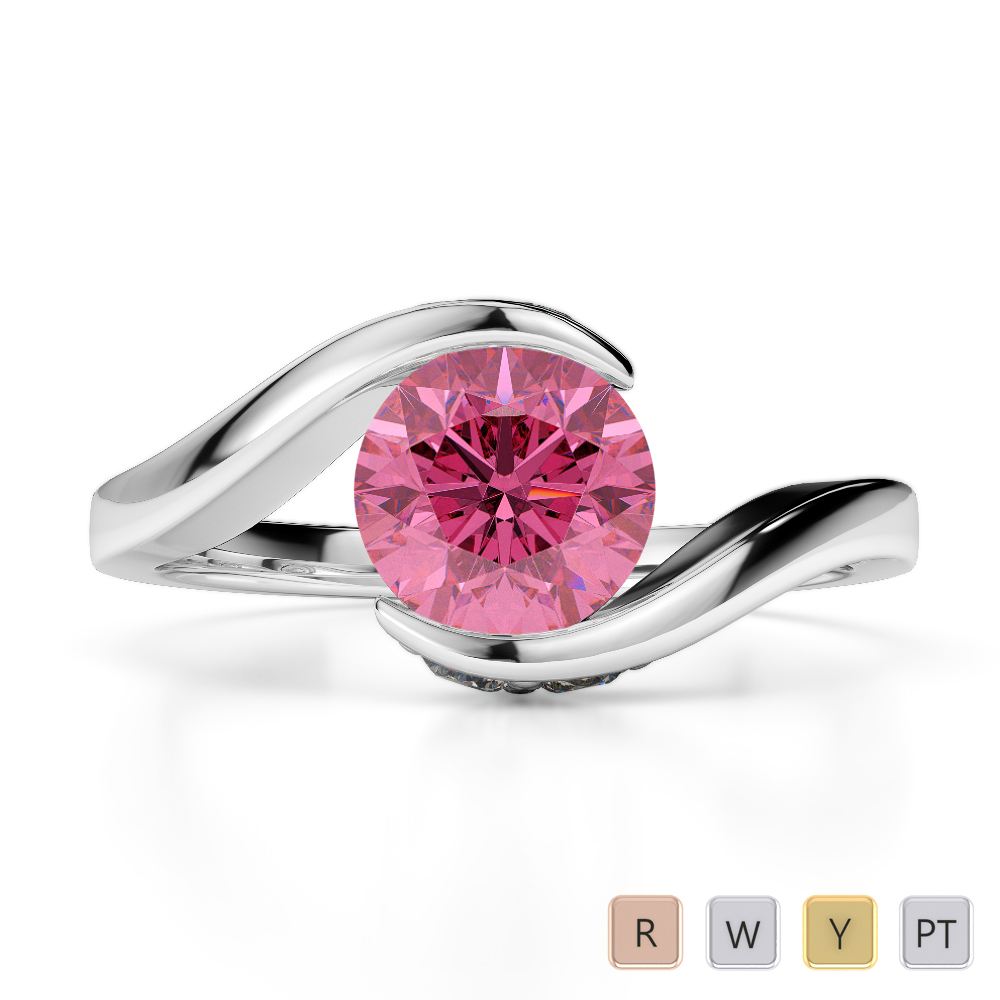 Gold / Platinum Round Cut Pink Tourmaline and Diamond Engagement Ring AGDR-1209