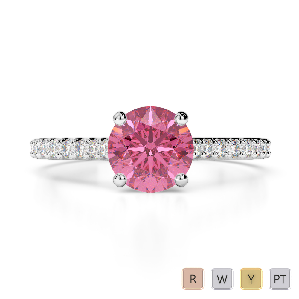 Gold / Platinum Round Cut Pink Tourmaline and Diamond Engagement Ring AGDR-1213