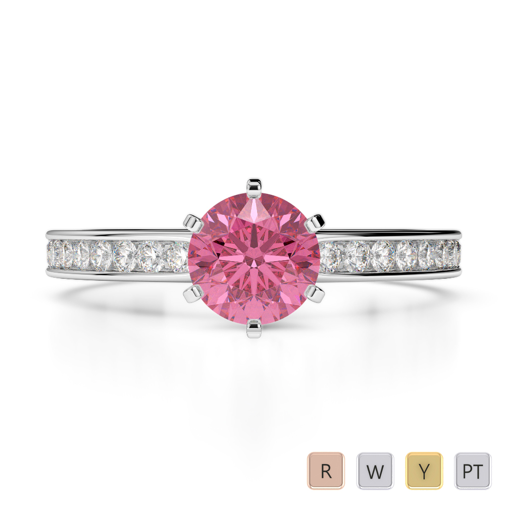 Gold / Platinum Round Cut Pink Tourmaline and Diamond Engagement Ring AGDR-1214