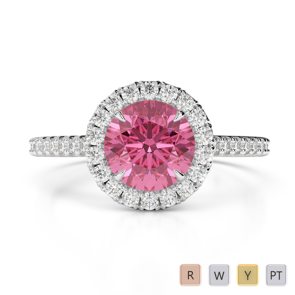 Gold / Platinum Round Cut Pink Tourmaline and Diamond Engagement Ring AGDR-1215