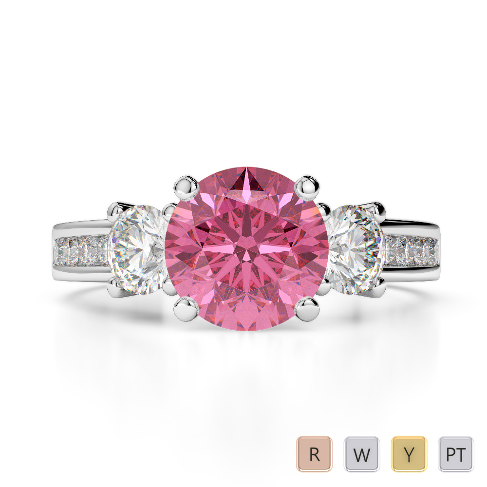 Gold / Platinum Round Cut Pink Tourmaline and Diamond Engagement Ring AGDR-1218