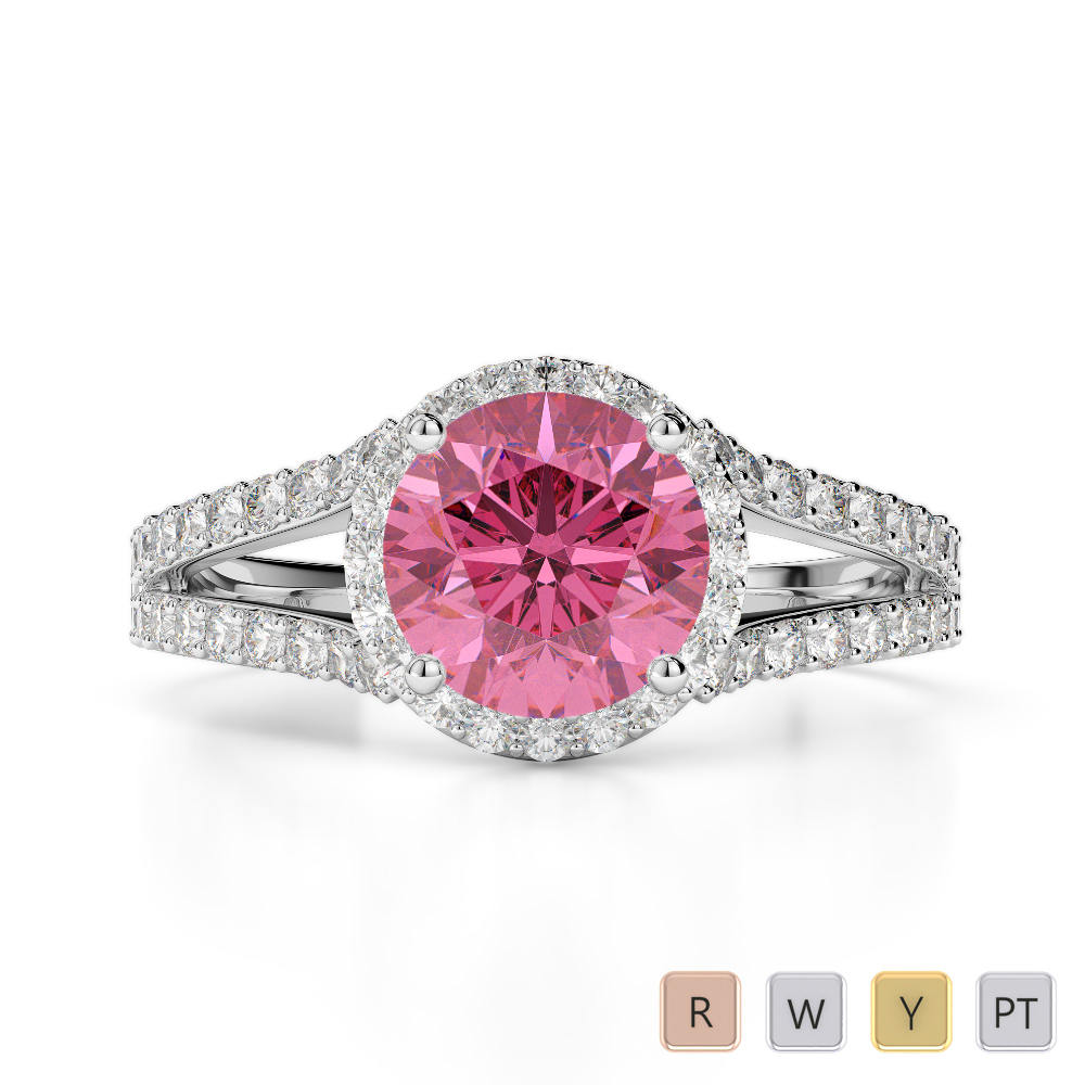 Gold / Platinum Round Cut Pink Tourmaline and Diamond Engagement Ring AGDR-1220