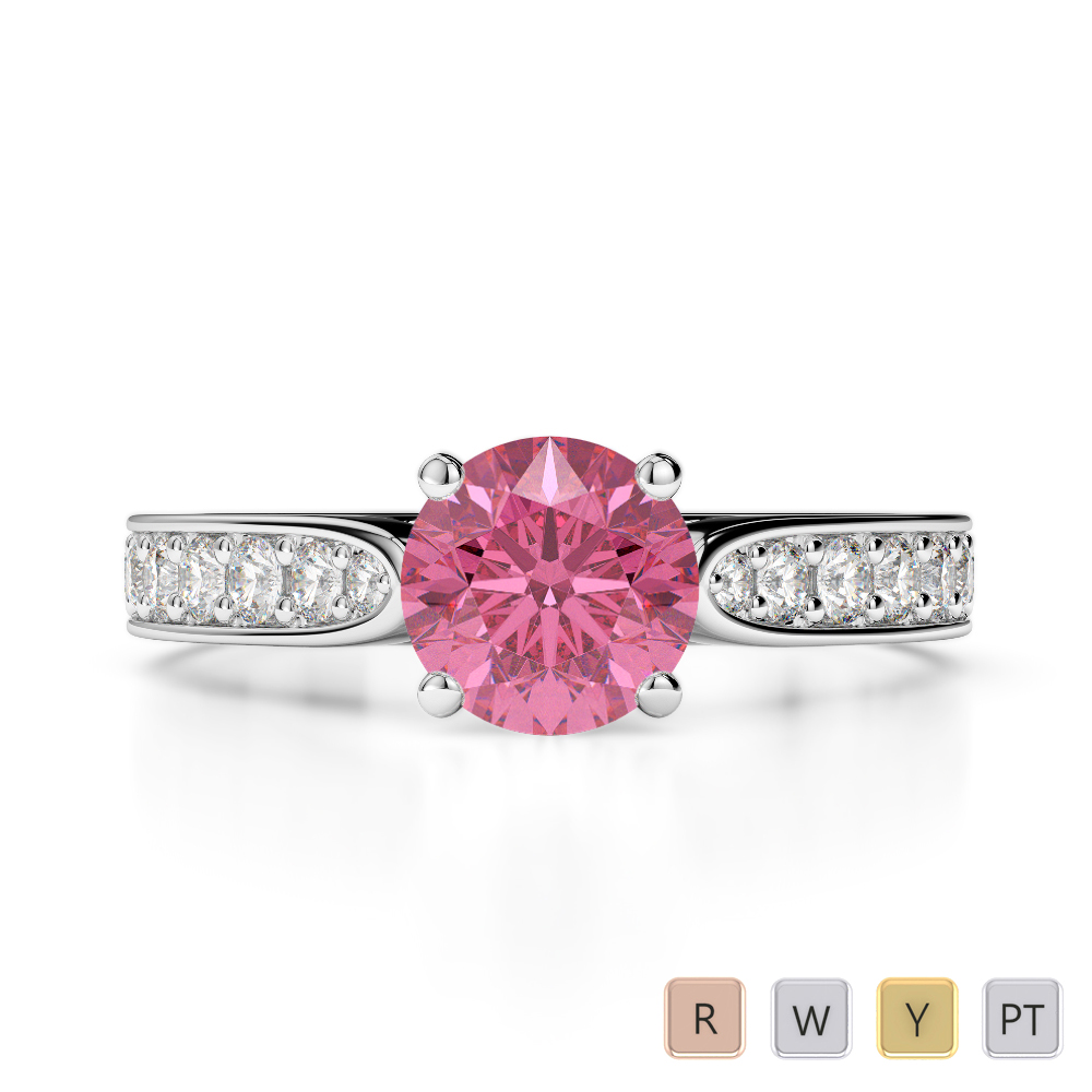 Gold / Platinum Round Cut Pink Tourmaline and Diamond Engagement Ring AGDR-1221