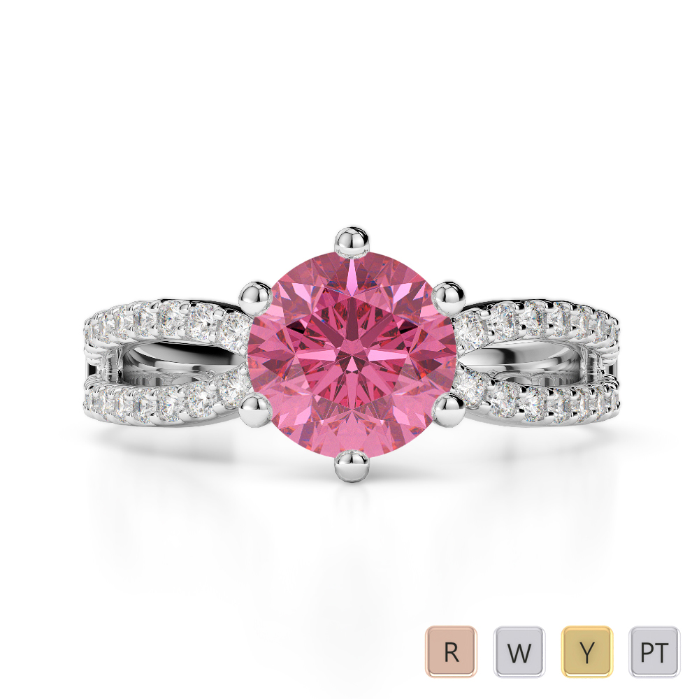 Gold / Platinum Round Cut Pink Tourmaline and Diamond Engagement Ring AGDR-1223