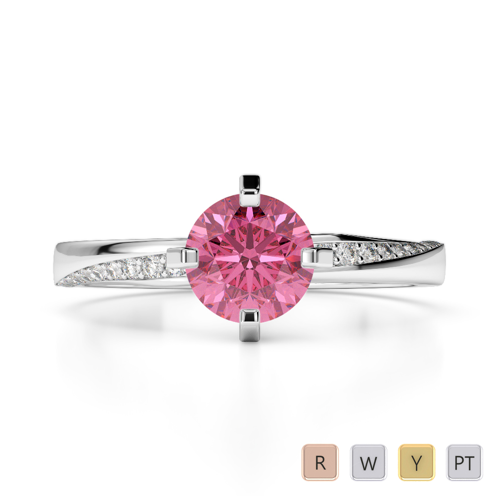 Gold / Platinum Round Cut Pink Tourmaline and Diamond Engagement Ring AGDR-2002