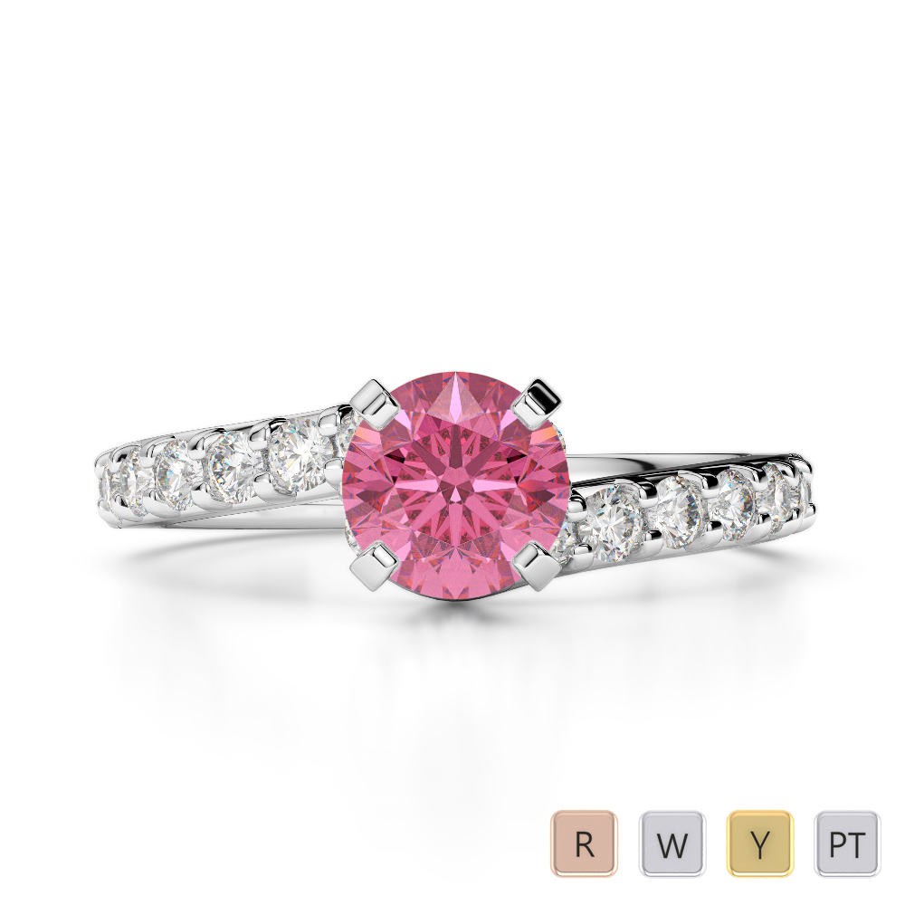 Gold / Platinum Round Cut Pink Tourmaline and Diamond Engagement Ring AGDR-2004