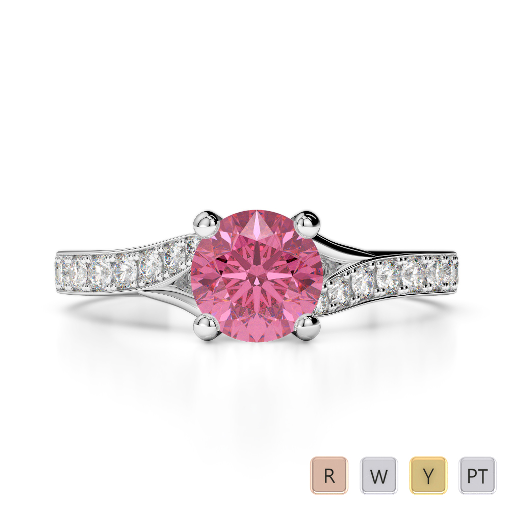 Gold / Platinum Round Cut Pink Tourmaline and Diamond Engagement Ring AGDR-2012