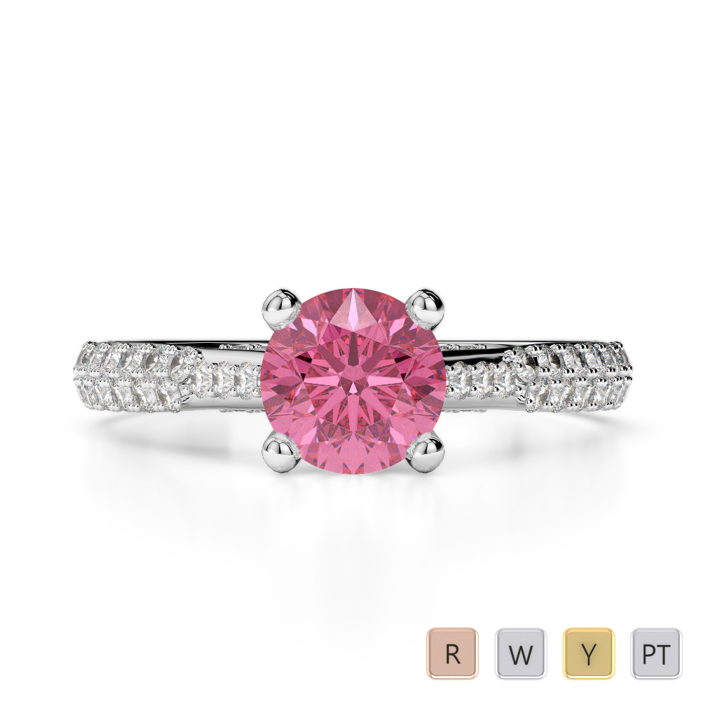 Gold / Platinum Round Cut Pink Tourmaline and Diamond Engagement Ring AGDR-2014
