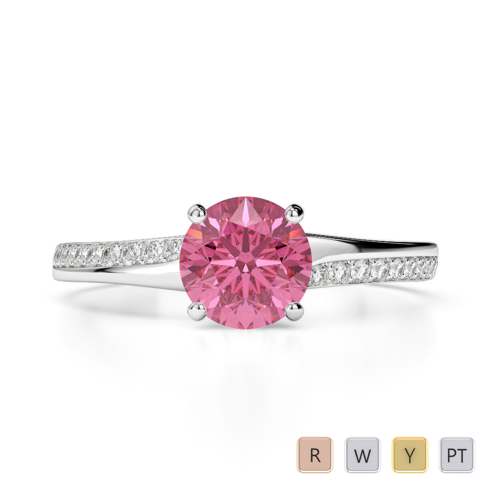 Gold / Platinum Round Cut Pink Tourmaline and Diamond Engagement Ring AGDR-2016