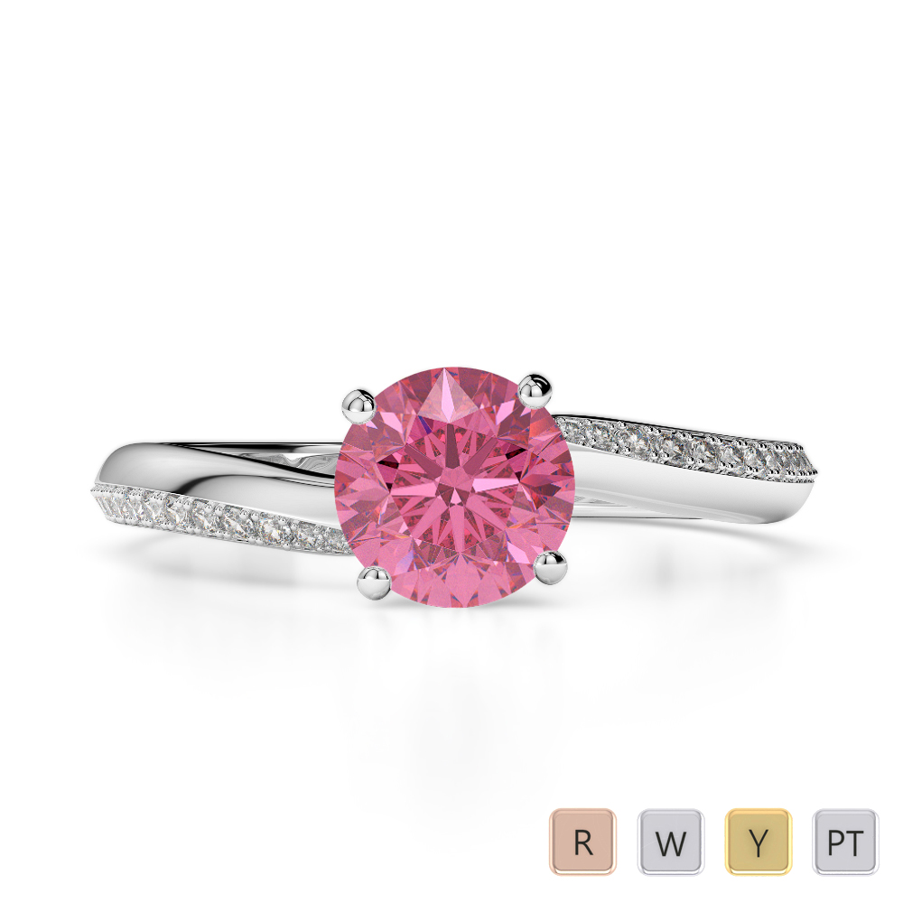 Gold / Platinum Round Cut Pink Tourmaline and Diamond Engagement Ring AGDR-2018