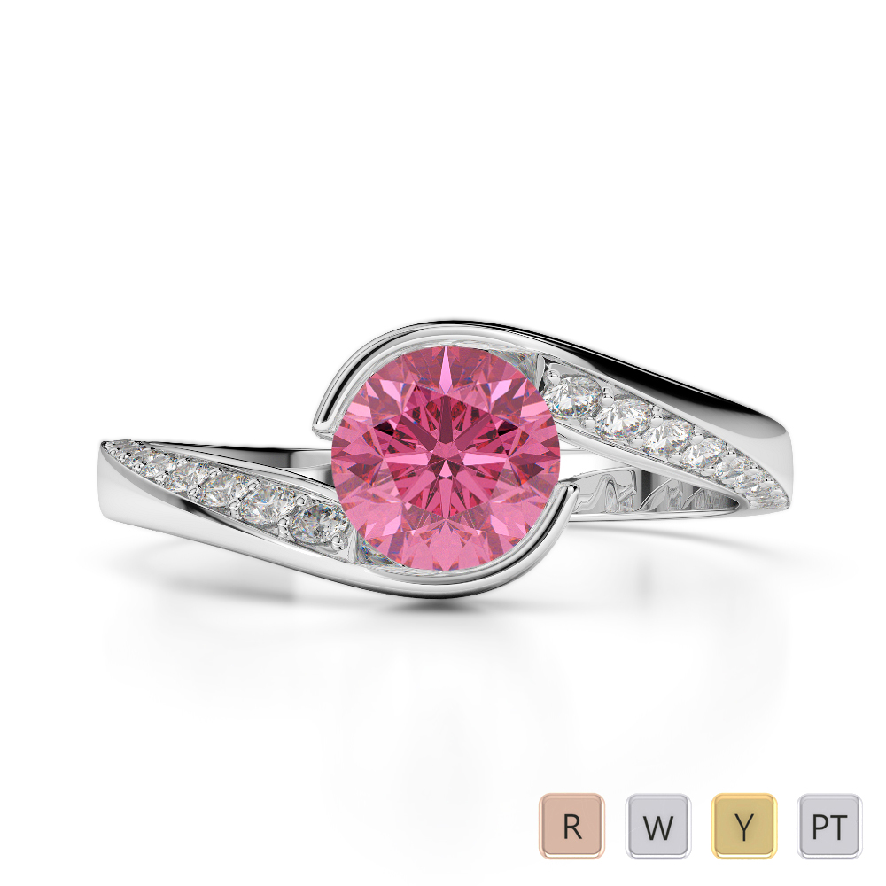 Gold / Platinum Round Cut Pink Tourmaline and Diamond Engagement Ring AGDR-2020