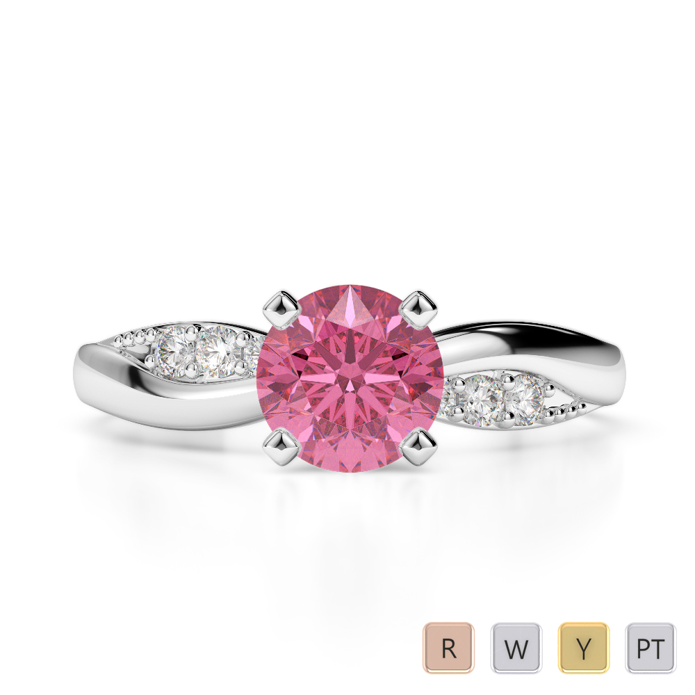 Gold / Platinum Round Cut Pink Tourmaline and Diamond Engagement Ring AGDR-2024