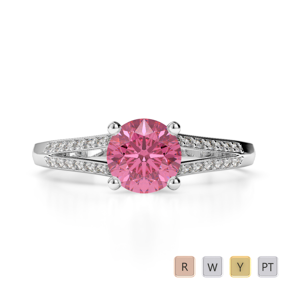 Gold / Platinum Round Cut Pink Tourmaline and Diamond Engagement Ring AGDR-2038