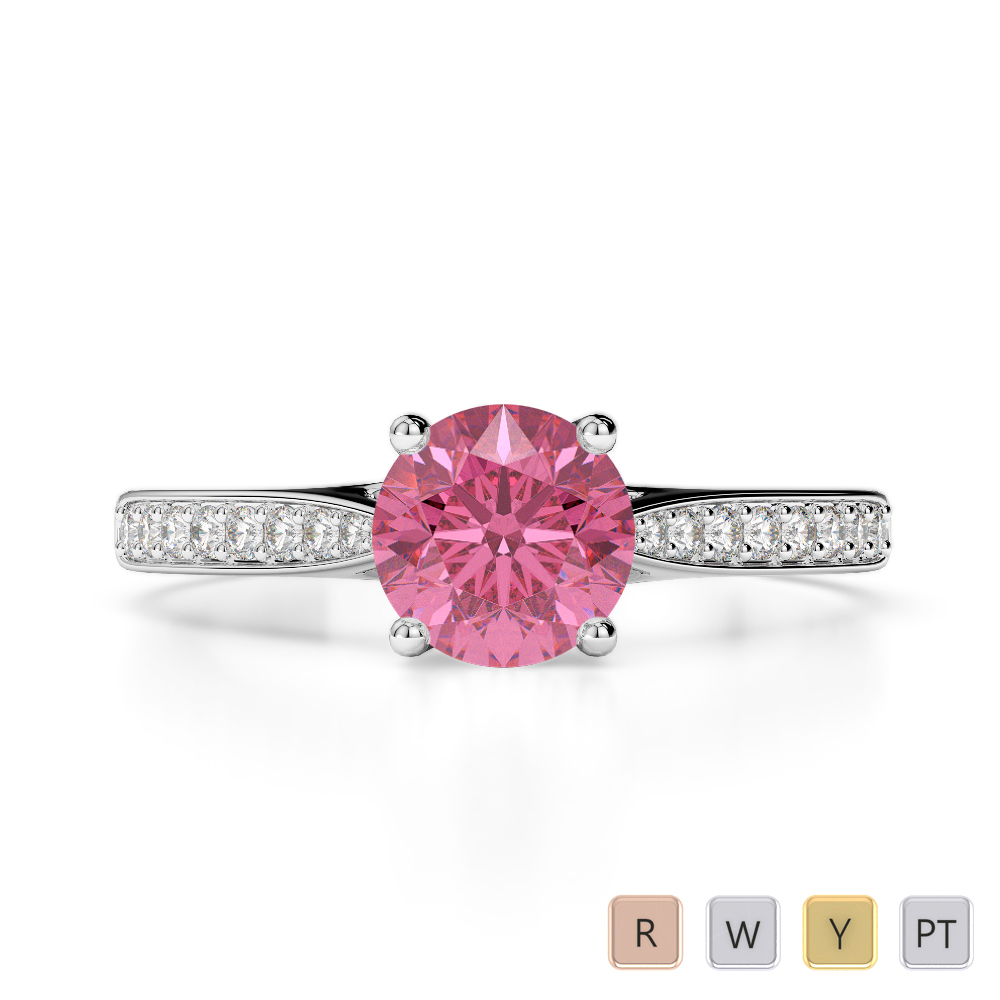 Gold / Platinum Round Cut Pink Tourmaline and Diamond Engagement Ring AGDR-2054