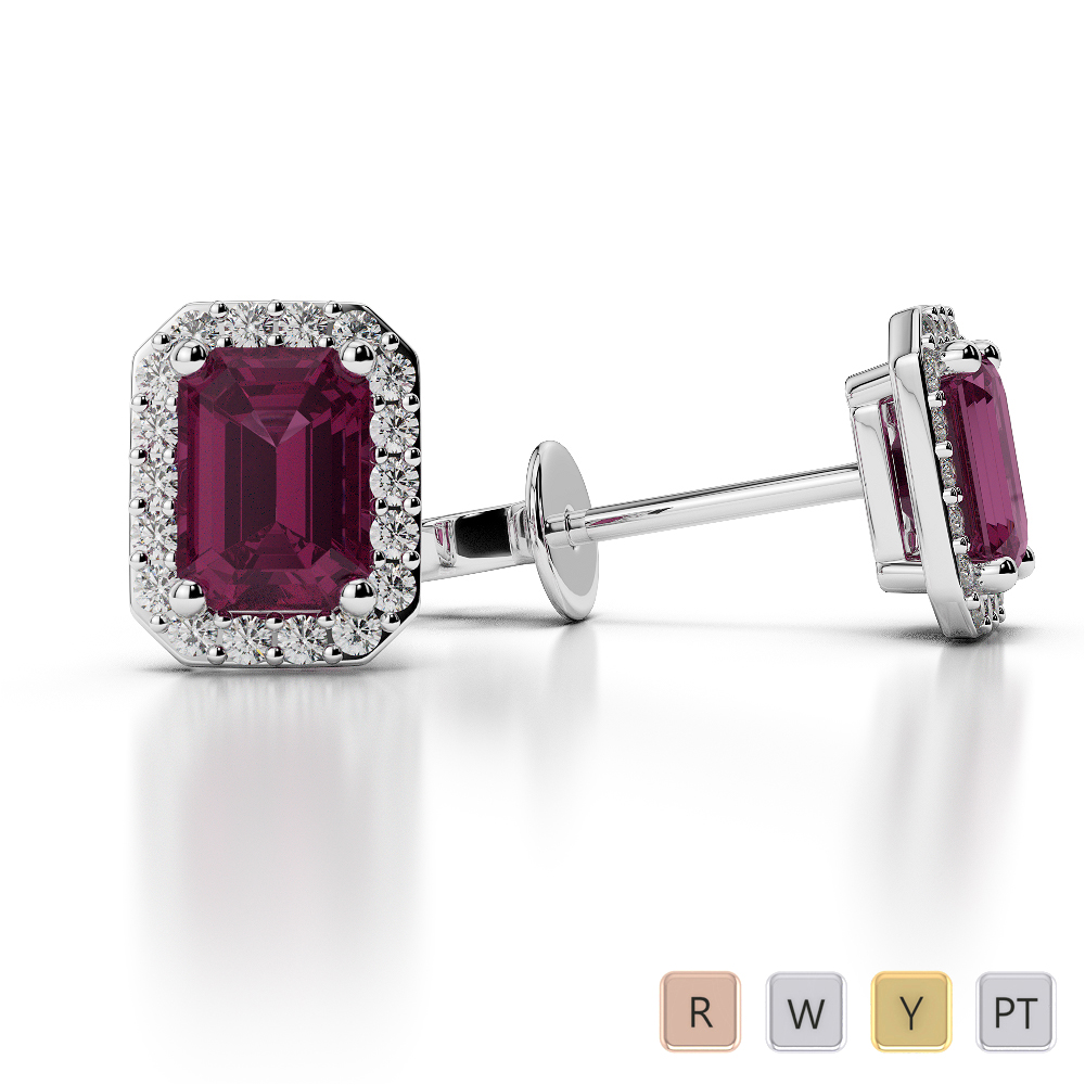 Prong Set Ruby Earrings With Diamond in Gold / Platinum AGER-1062