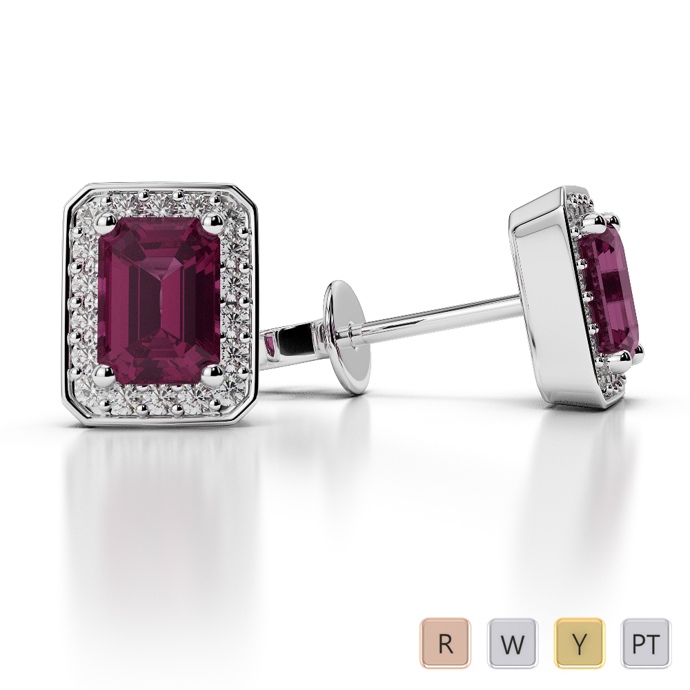 Ruby Earrings With Round Cut Diamond in Gold / Platinum AGER-1063