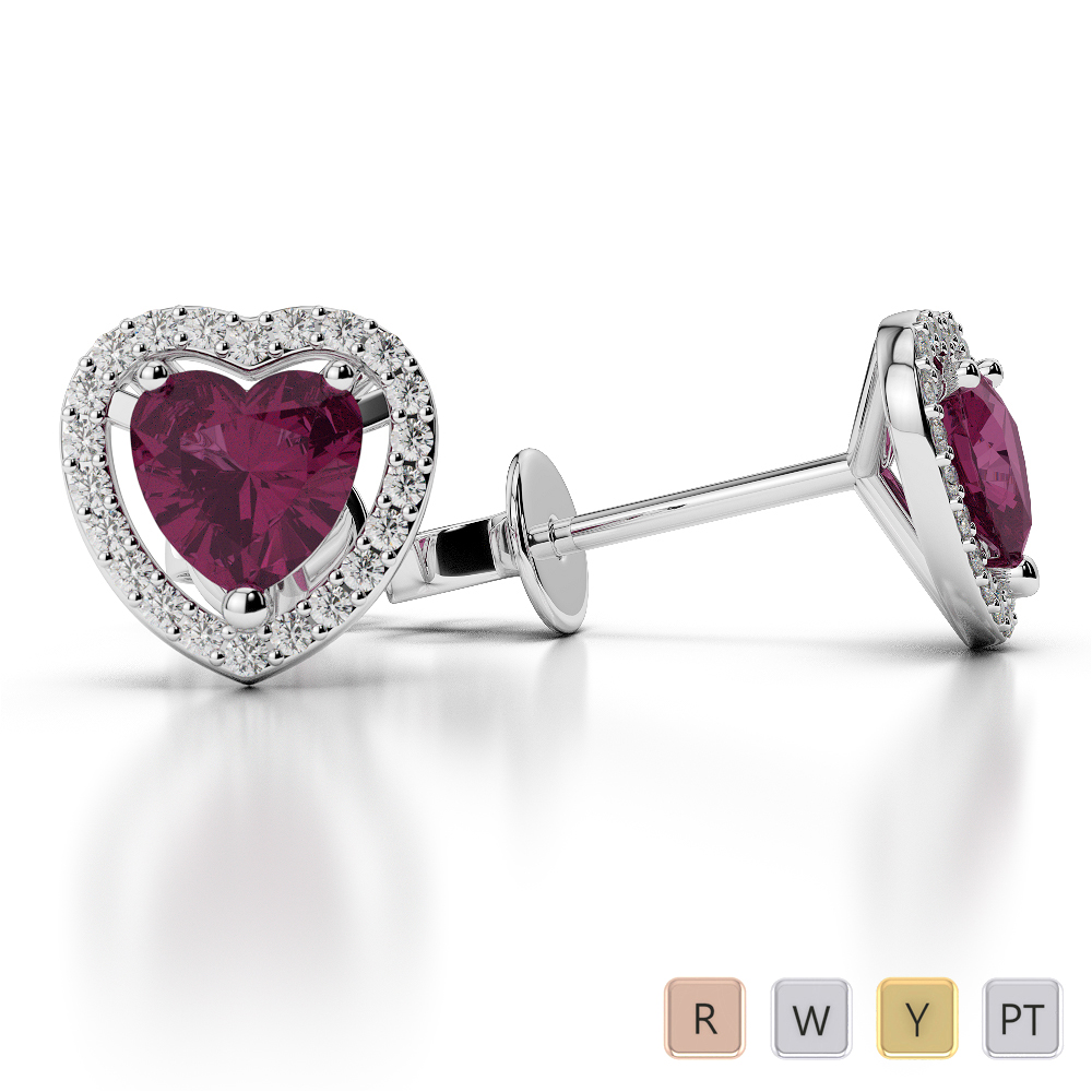 Heart Shape Earrings With Ruby & Diamond in Gold / Platinum AGER-1066