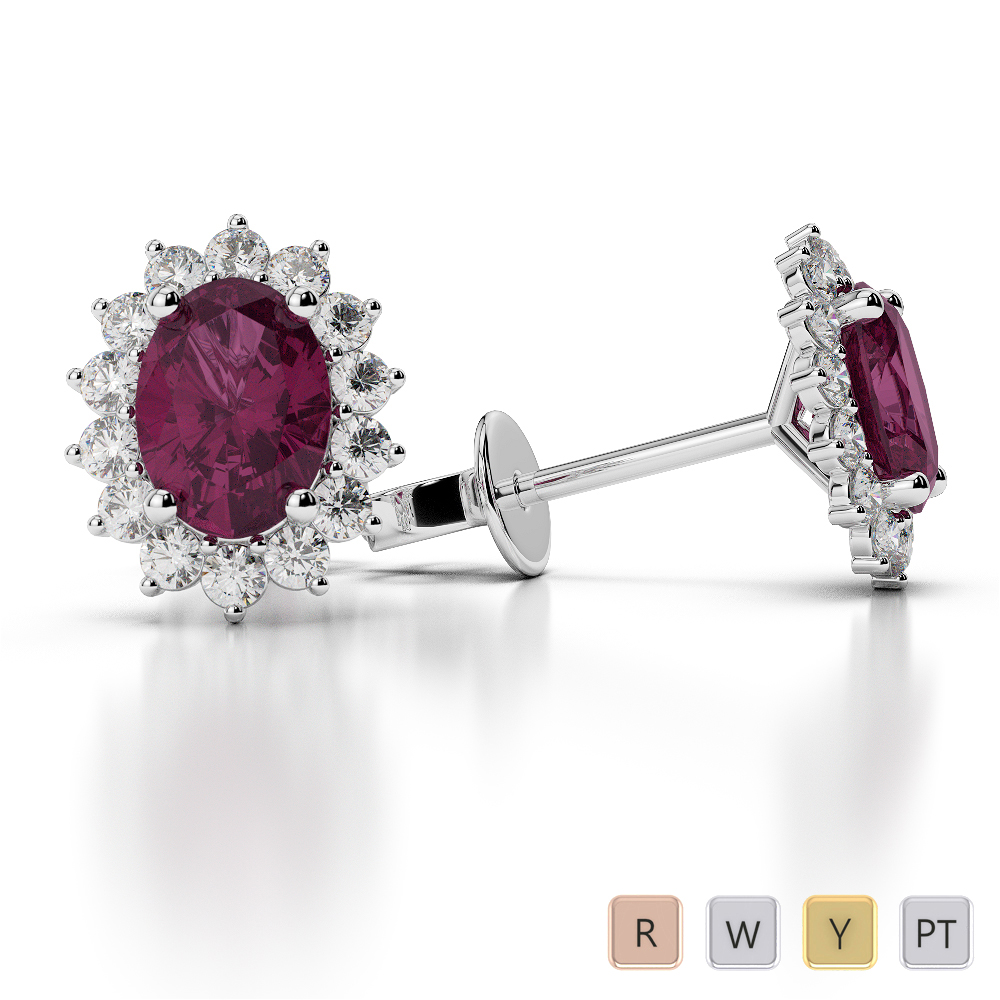 Oval Shape Ruby and Diamond Earrings in Gold / Platinum AGER-1071-Lab