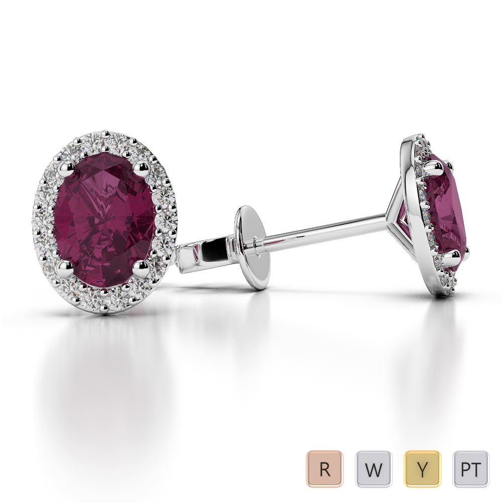 Oval Shape Ruby & Round Cut Diamond Earrings in Gold / Platinum AGER-1072-Lab