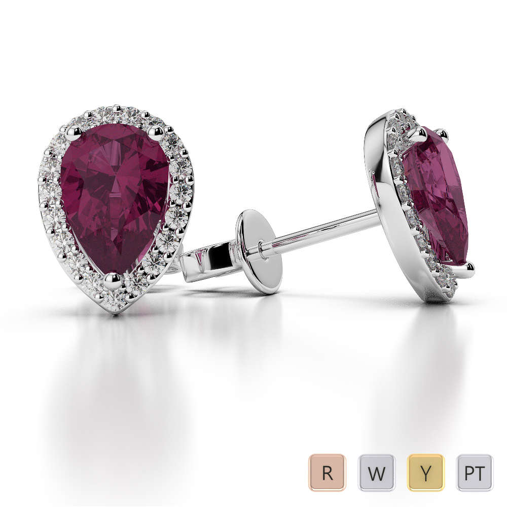 Pear Shape Ruby and Diamond Earrings in Gold / Platinum AGER-1074