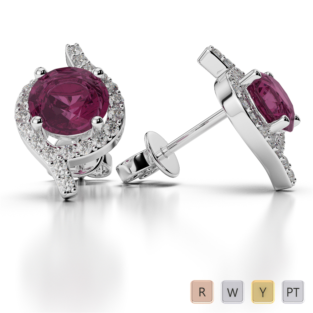 Prong Set Ruby Earrings With Diamond in Gold / Platinum AGER-1076