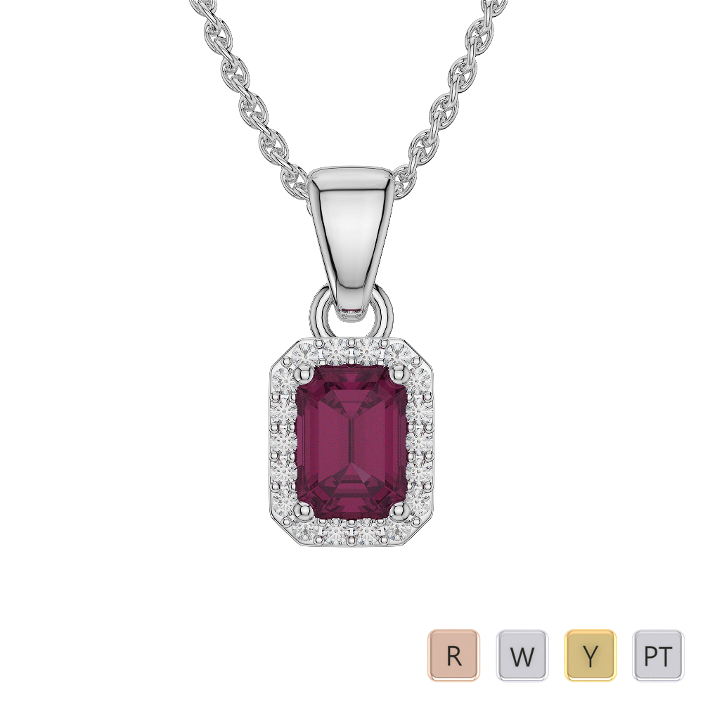 Emerald Shape Ruby and Diamond Necklaces in Gold / Platinum AGDNC-1062