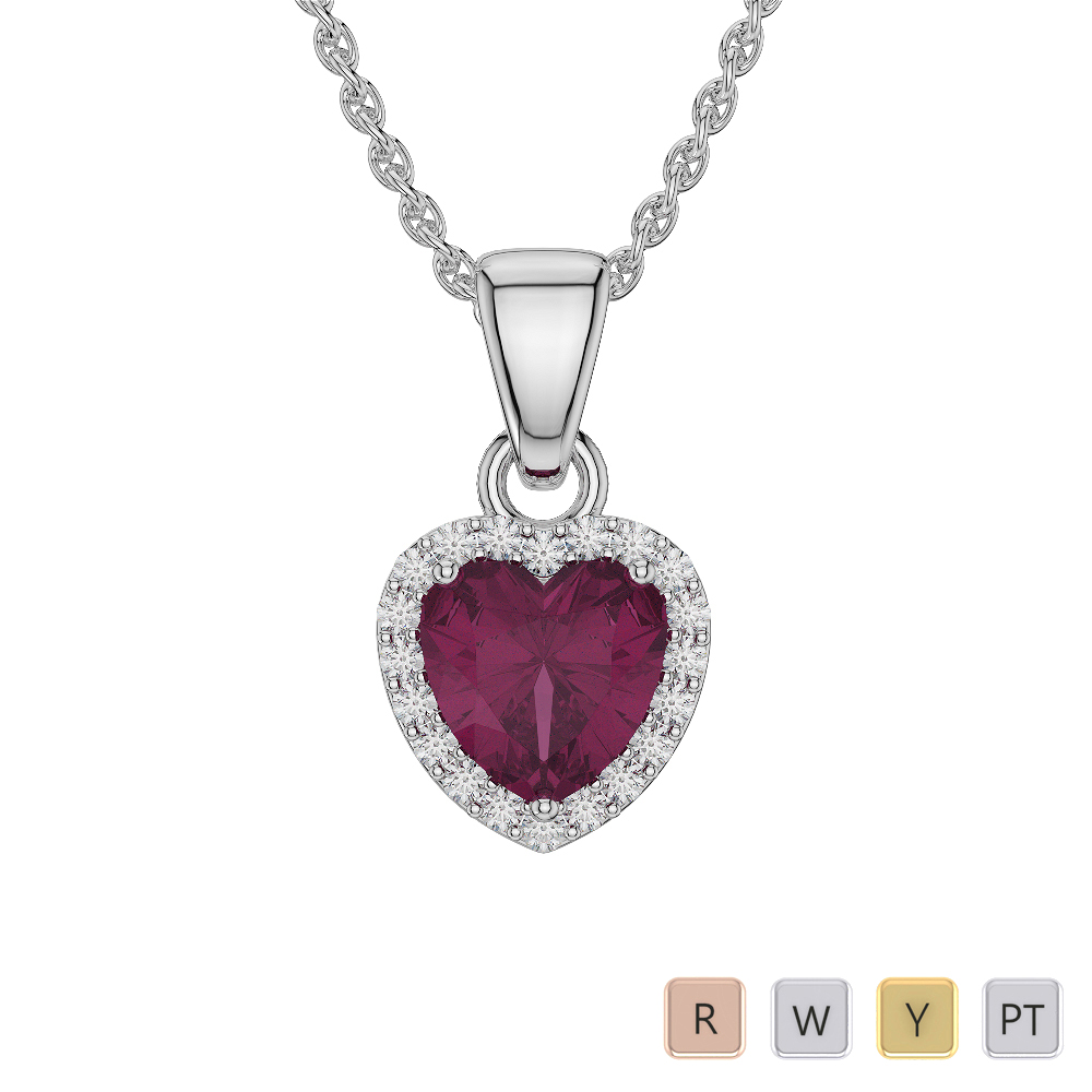 Heart Shape Ruby and Diamond Necklaces in Gold / Platinum AGDNC-1064-Lab