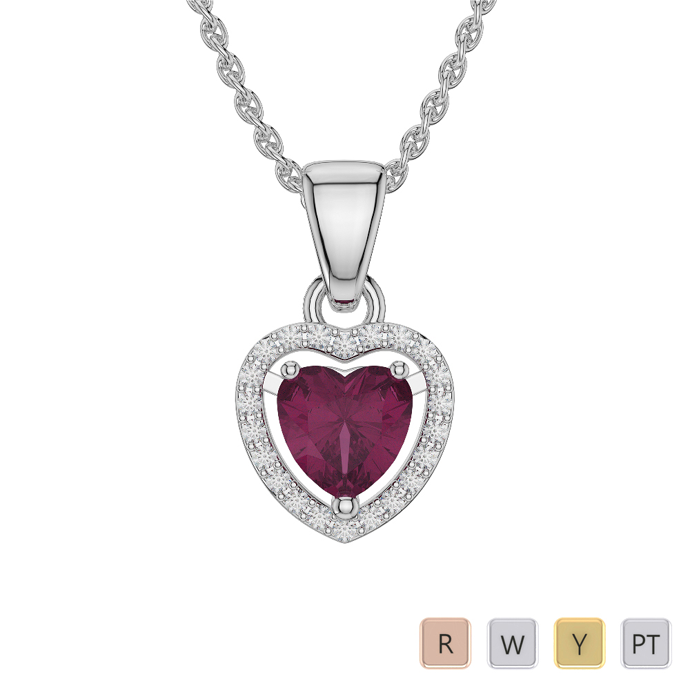 Heart Shape Ruby and Diamond Necklaces in Gold / Platinum AGDNC-1066-Lab