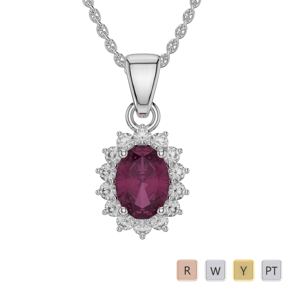 Oval Shape Ruby and Diamond Necklaces in Gold / Platinum AGDNC-1071-Lab