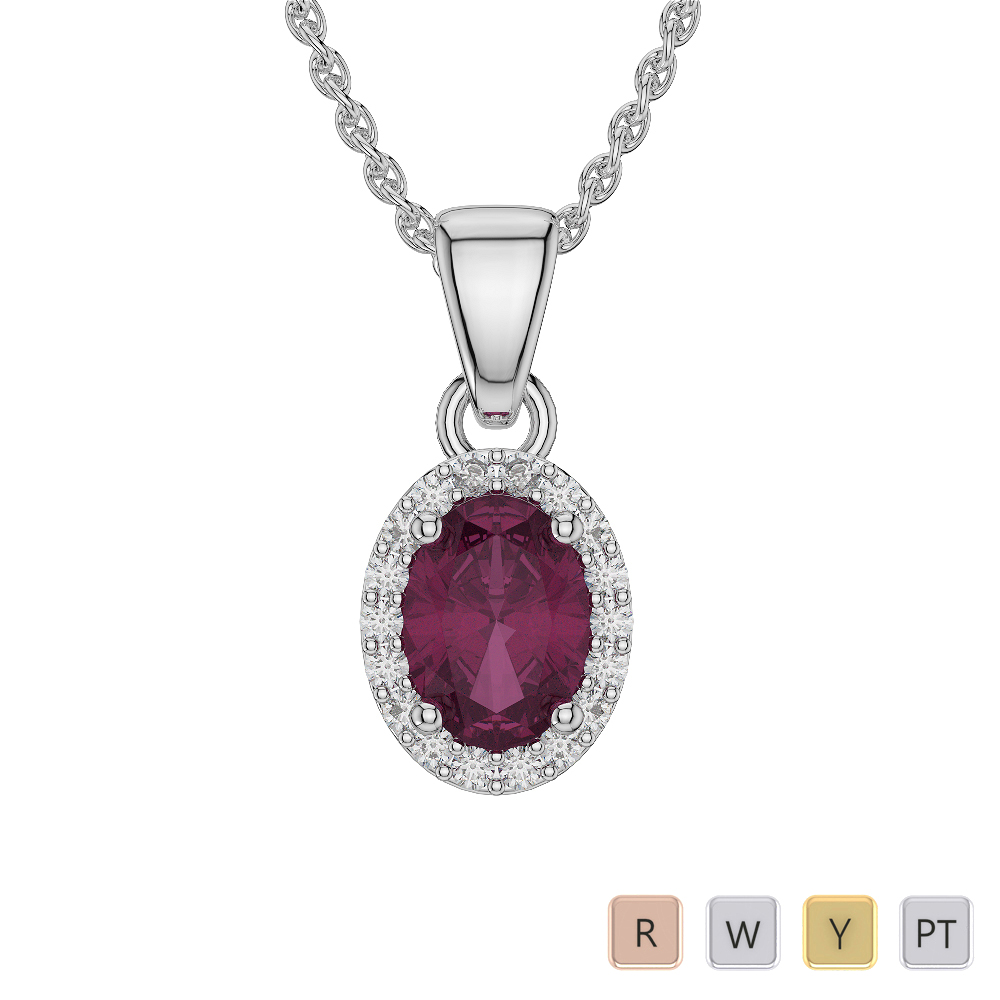 Oval Shape Ruby and Diamond Necklaces in Gold / Platinum AGDNC-1072-Lab