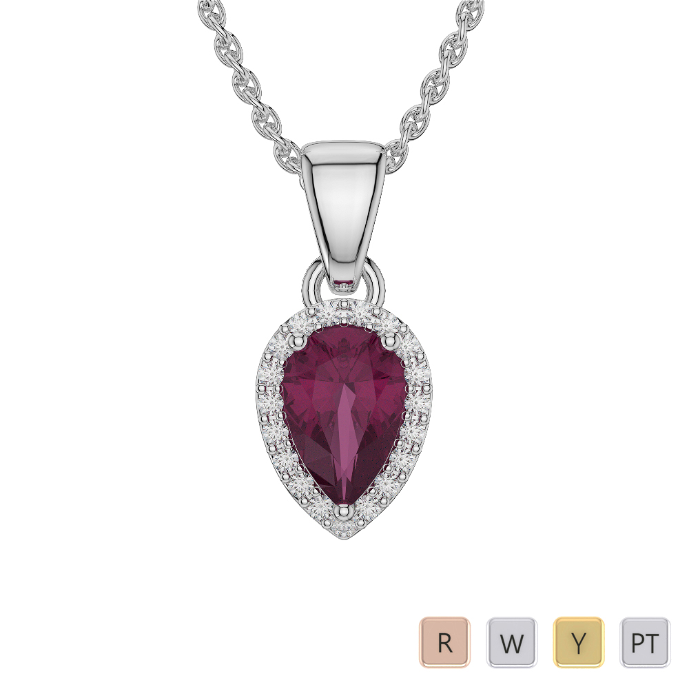 Pear Shape Ruby and Diamond Necklaces in Gold / Platinum AGDNC-1074-Lab