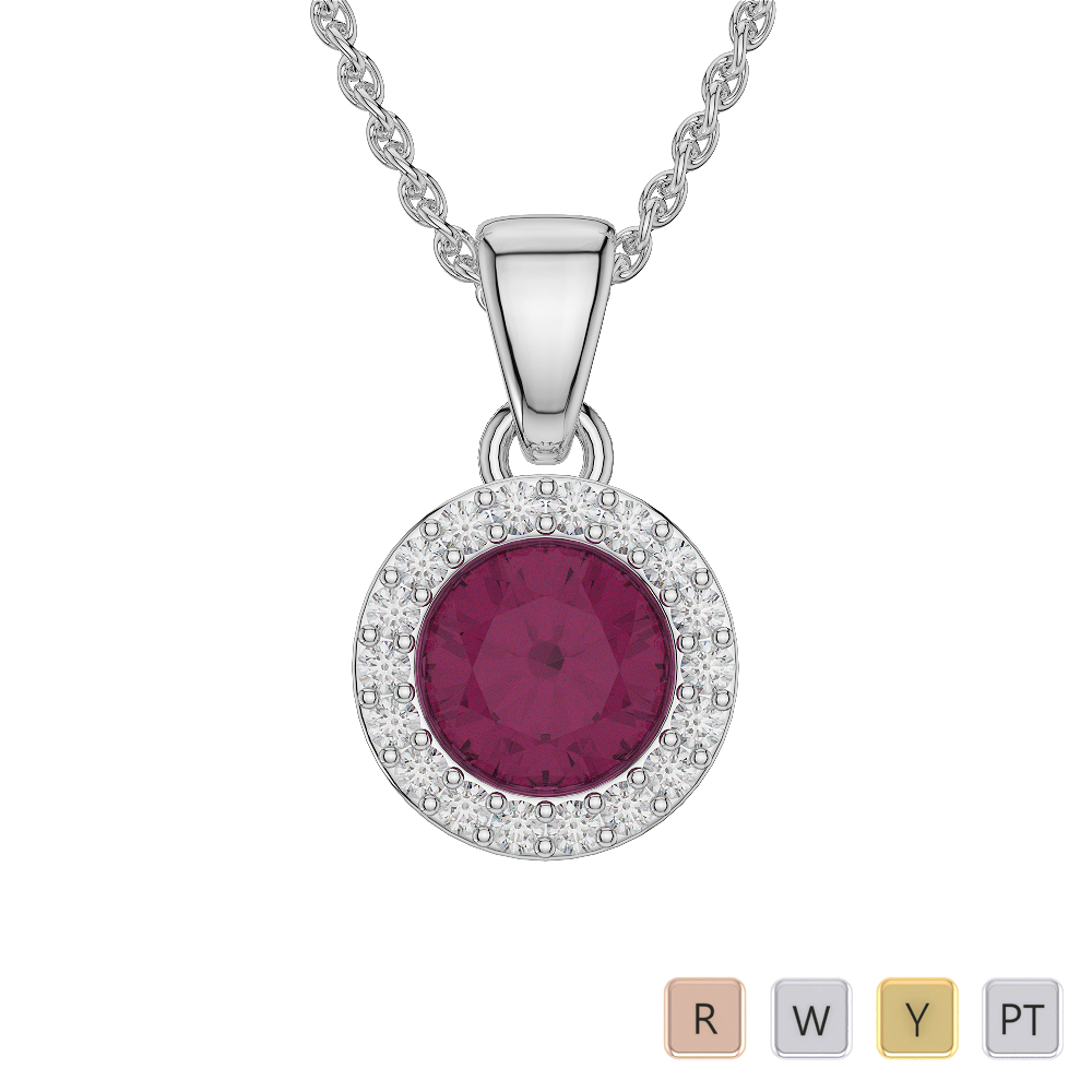 Round Shape Ruby and Diamond Necklaces in Gold / Platinum AGDNC-1075-Lab