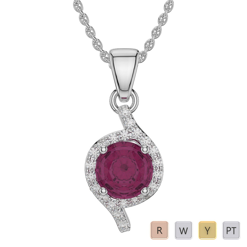 Round Shape Ruby and Diamond Necklaces in Gold / Platinum AGDNC-1076-Lab