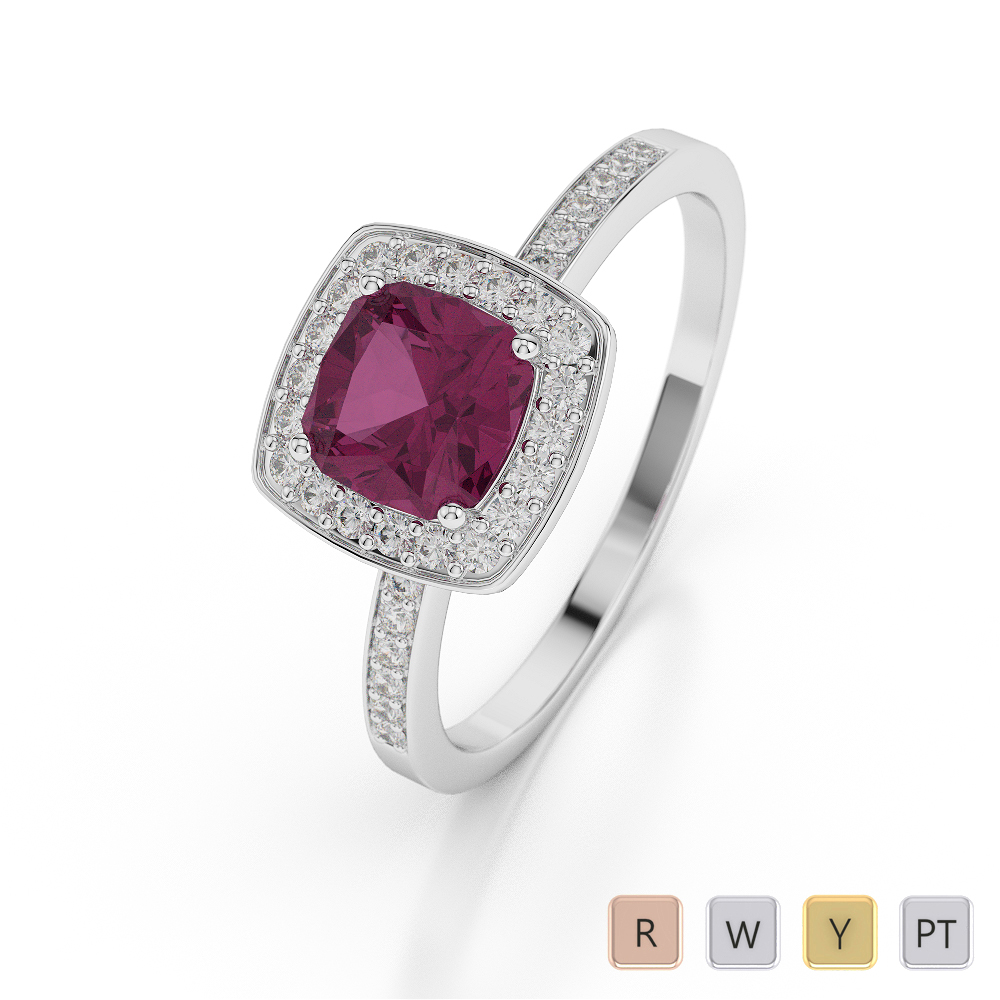 Gold / Platinum Cushion Shape Ruby and Diamond Ring AGDR-1061