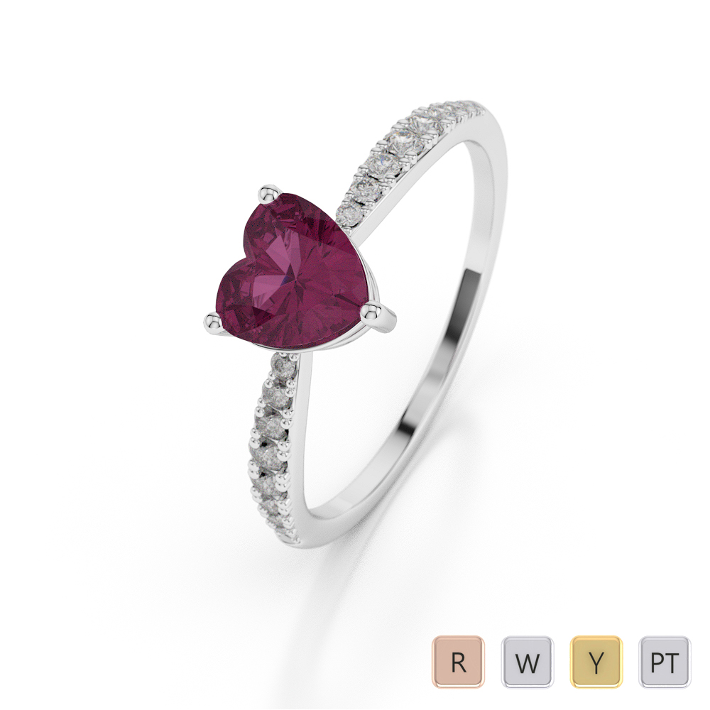 Gold / Platinum Heart Shape Ruby and Diamond Ring AGDR-1064