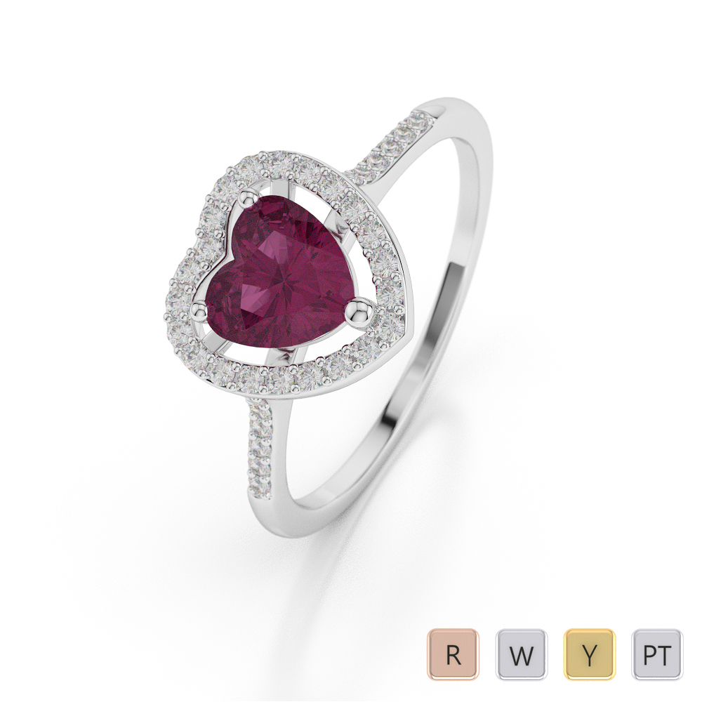 Gold / Platinum Heart Shape Ruby and Diamond Ring AGDR-1066