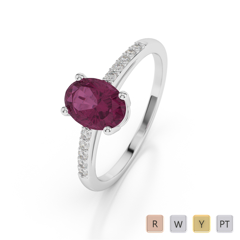 Gold / Platinum Oval Shape Ruby and Diamond Ring AGDR-1070