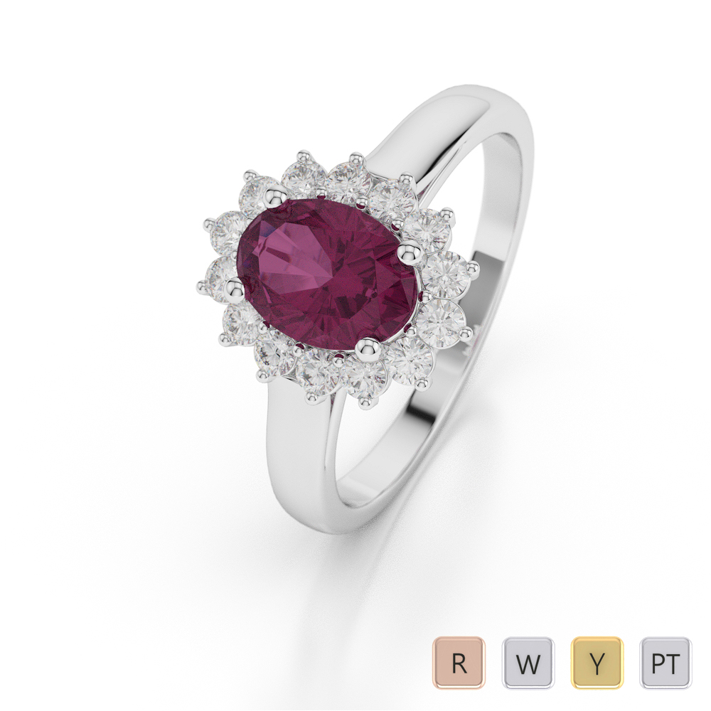 Gold / Platinum Oval Shape Ruby and Diamond Ring AGDR-1071
