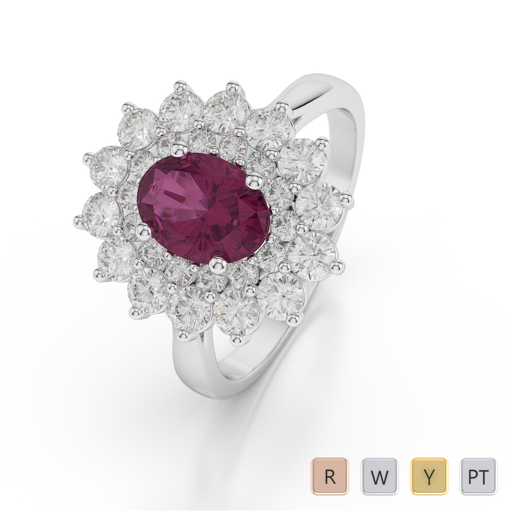 Gold / Platinum Oval Shape Ruby and Diamond Ring AGDR-1073