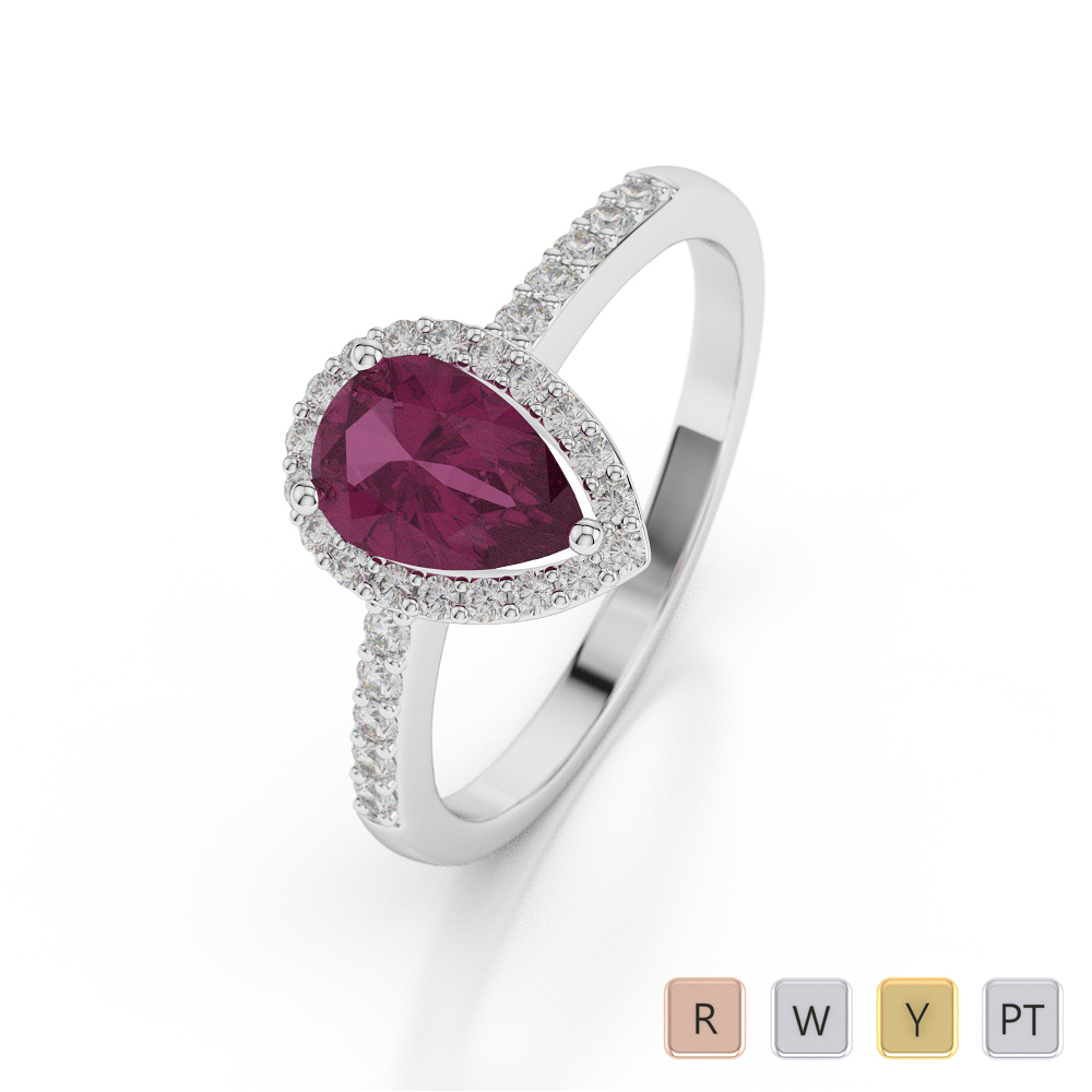 Gold / Platinum Pear Shape Ruby and Diamond Ring AGDR-1074