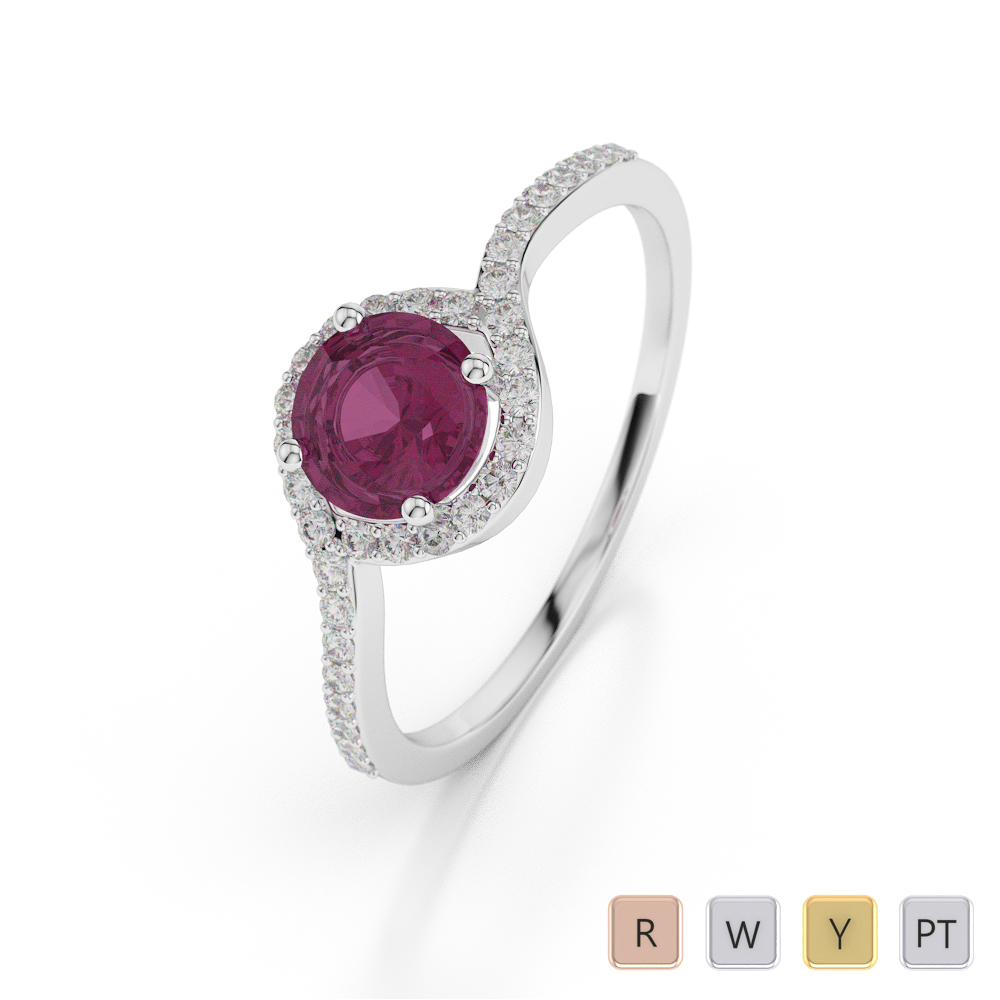 Gold / Platinum Round Shape Ruby and Diamond Ring AGDR-1076