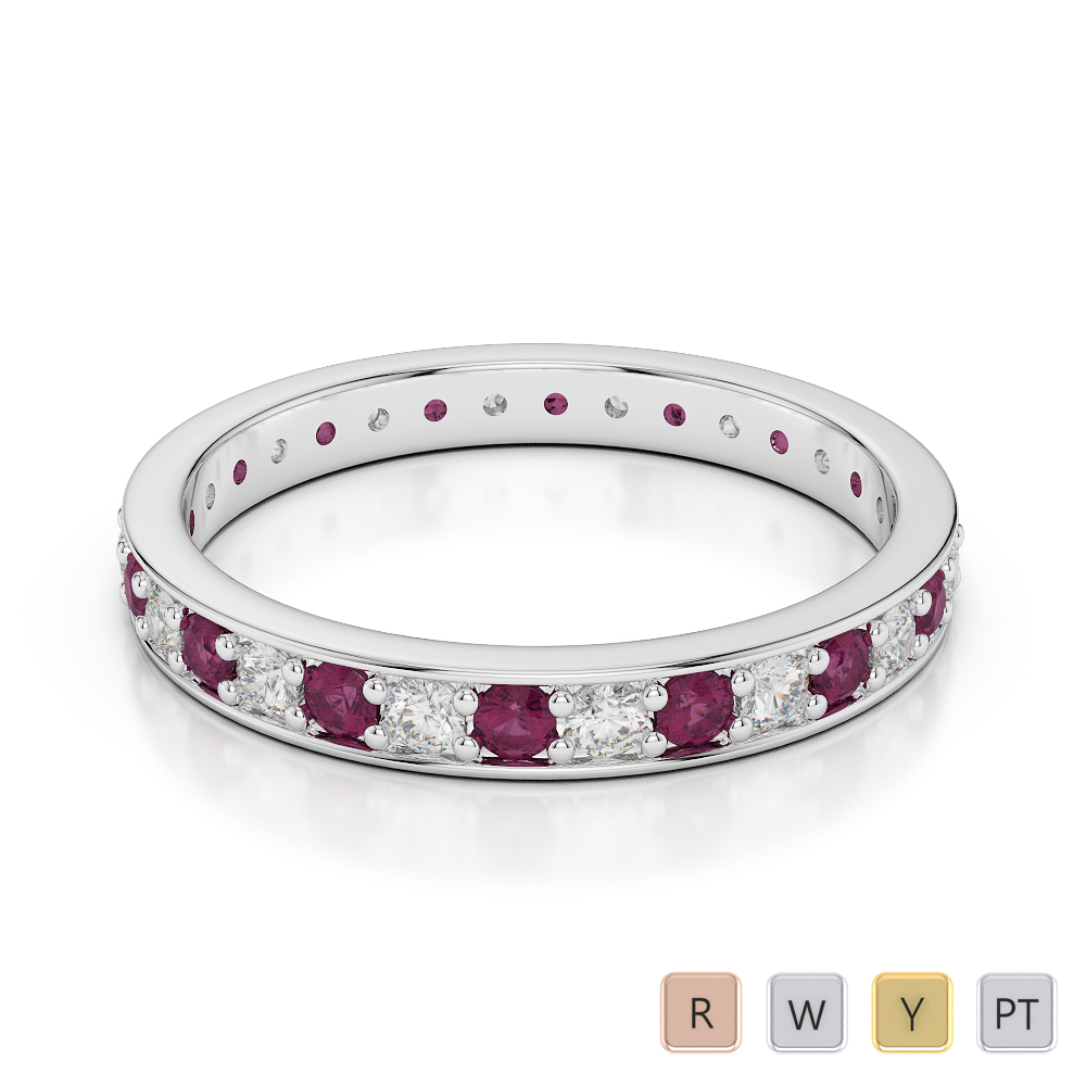 2.5 MM Gold / Platinum Round Cut Ruby and Diamond Full Eternity Ring AGDR-1079