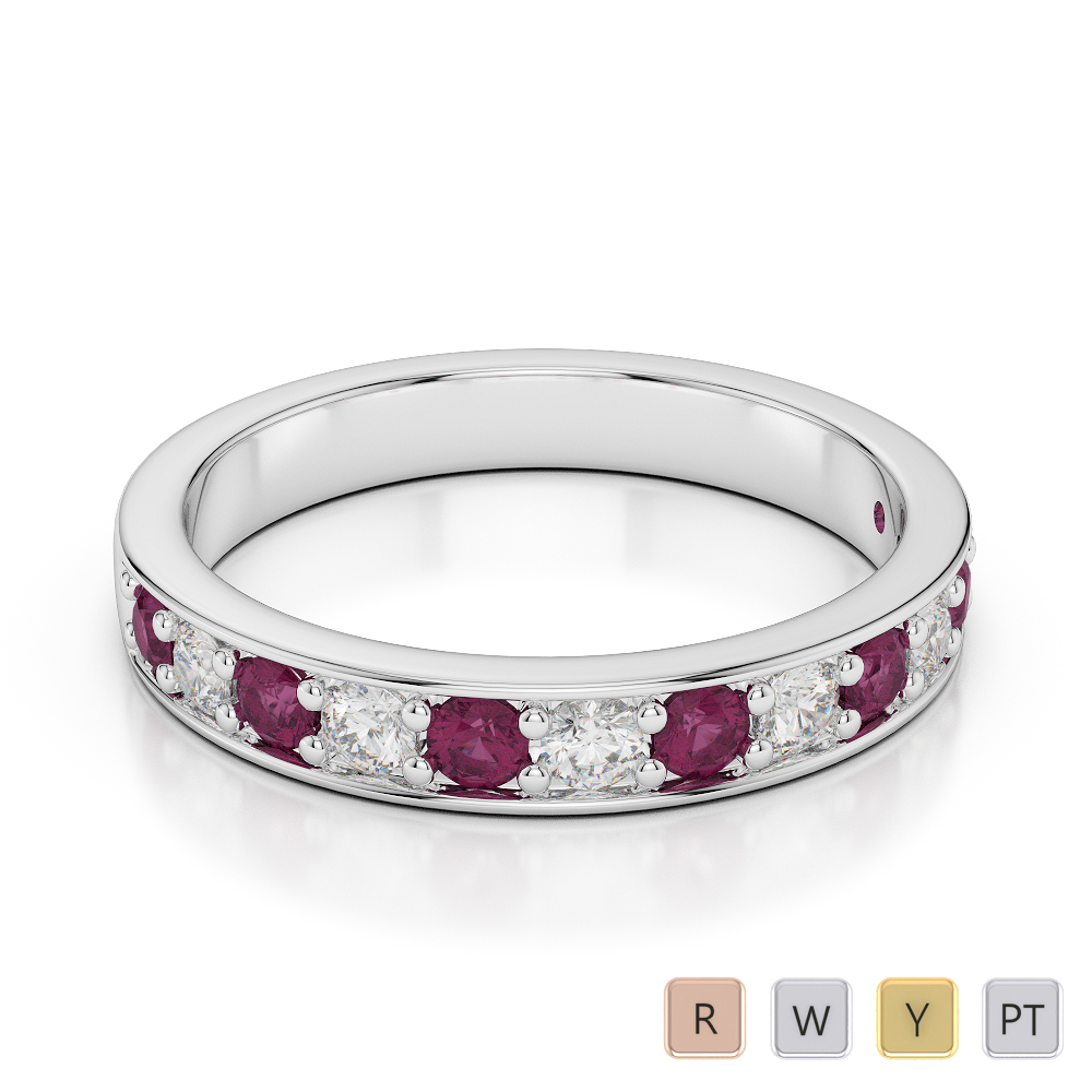3 MM Gold / Platinum Round Cut Ruby and Diamond Half Eternity Ring AGDR-1084