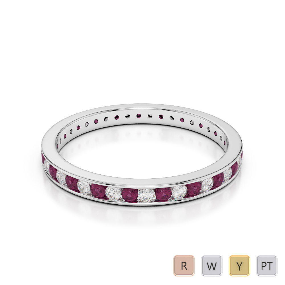 2.5 MM Gold / Platinum Round Cut Ruby and Diamond Full Eternity Ring AGDR-1086