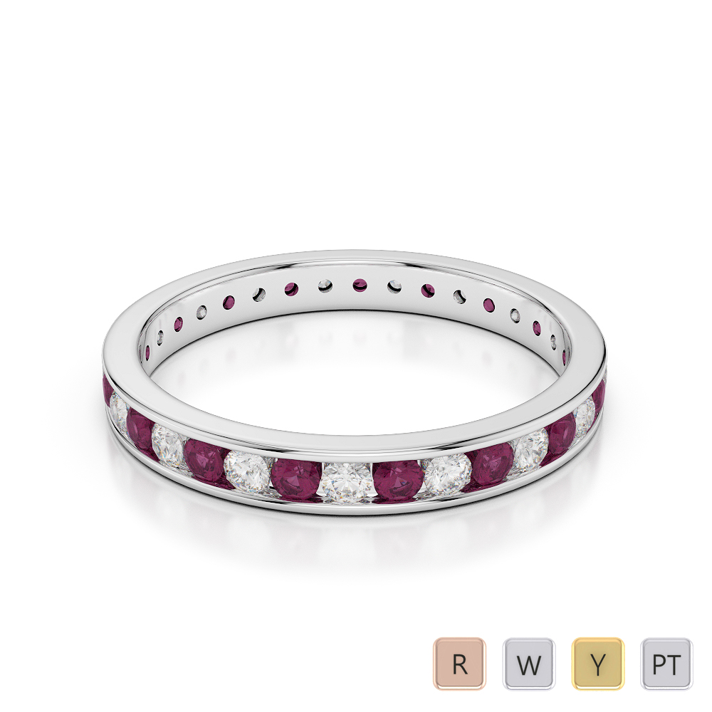 3 MM Gold / Platinum Round Cut Ruby and Diamond Full Eternity Ring AGDR-1087