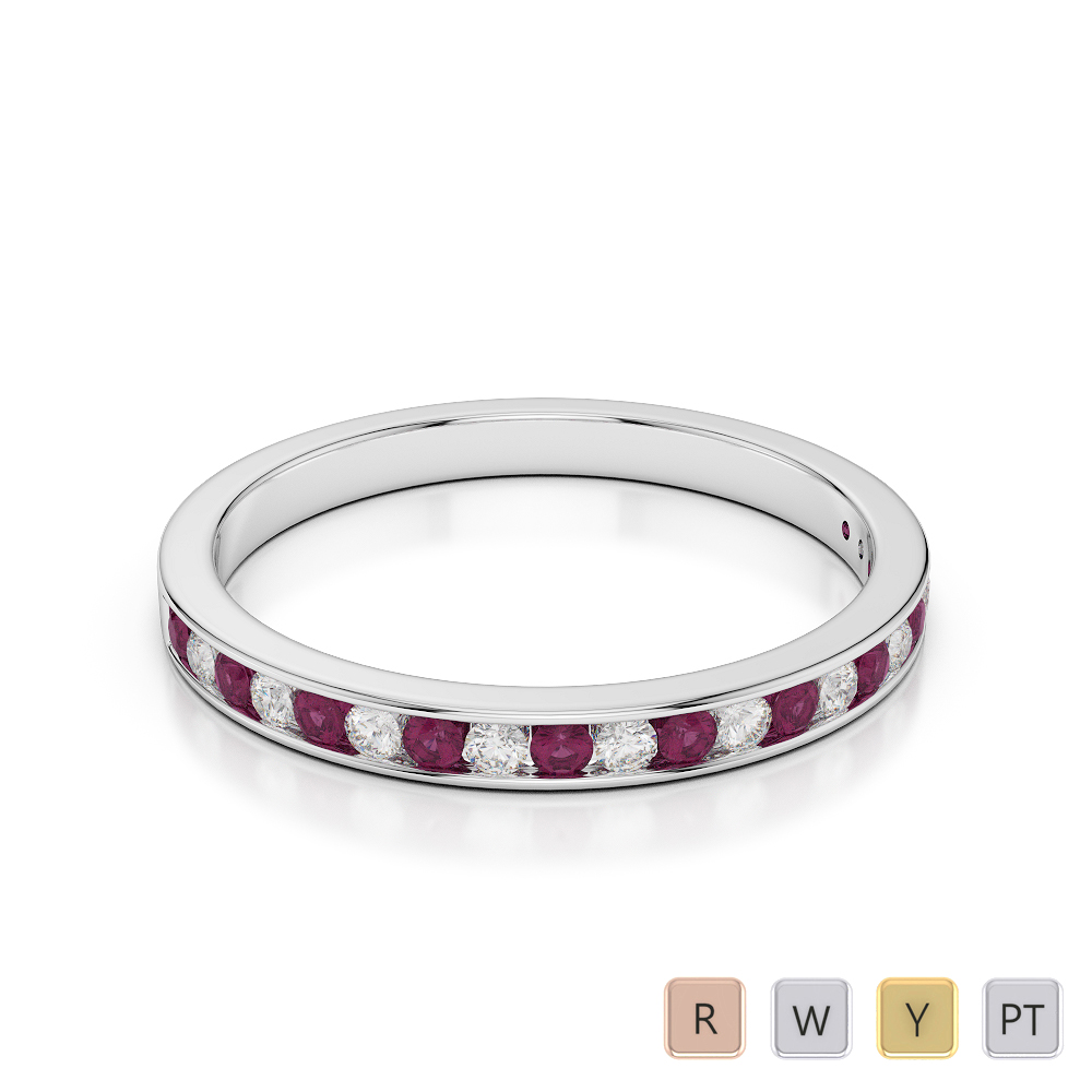 2.5 MM Gold / Platinum Round Cut Ruby and Diamond Half Eternity Ring AGDR-1089